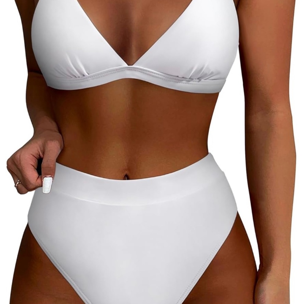 White Women's High Waisted Bikini Set